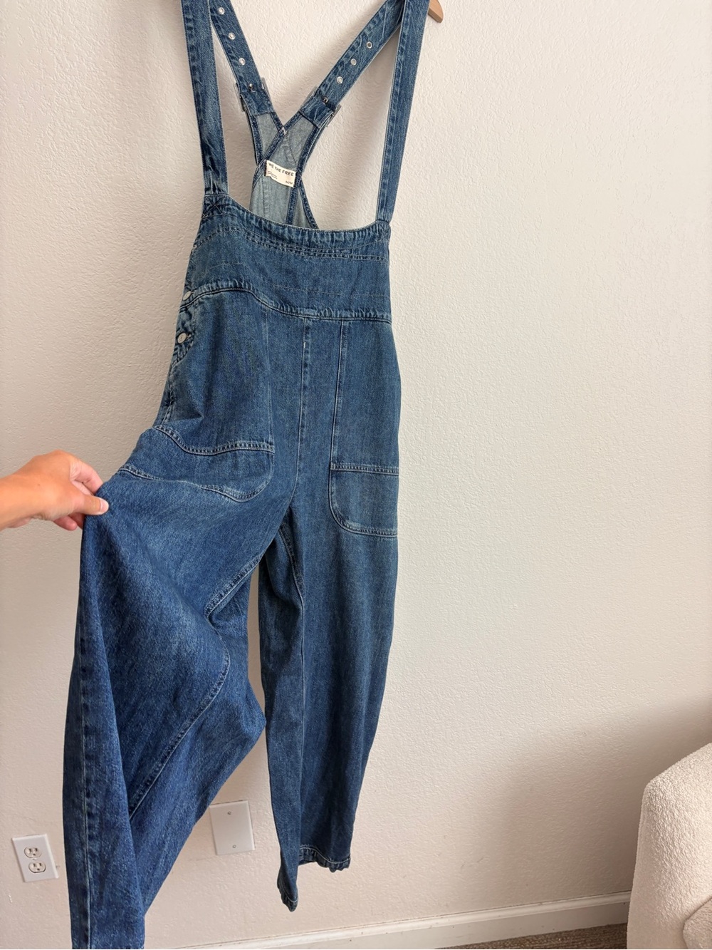 NWT Free People Felix Denim Overalls Seaport Blue Adjustable Straps Barrel Leg